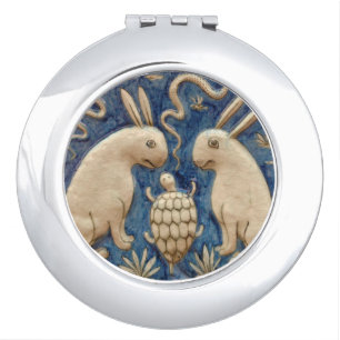 Vintage Spanish Tile Animal Rabbit Tortoise Blue Compact Mirror