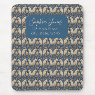Vintage Spanish Tile Animal Rabbit Tortoise Blue Mouse Pad