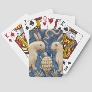 Vintage Spanish Tile Animal Rabbit Tortoise Blue Poker Cards