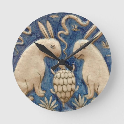 Vintage Spanish Tile Animal Rabbit Tortoise Blue Round Clock
