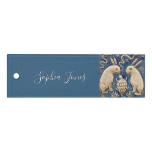 Vintage Spanish Tile Animal Rabbit Tortoise Blue Ruler