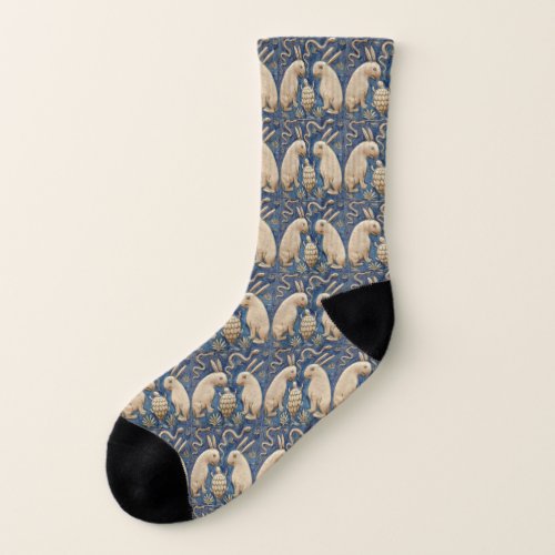 Vintage Spanish Tile Animal Rabbit Tortoise Blue Socks