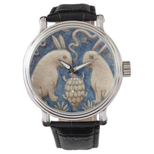 Vintage Spanish Tile Animal Rabbit Tortoise Blue Watch
