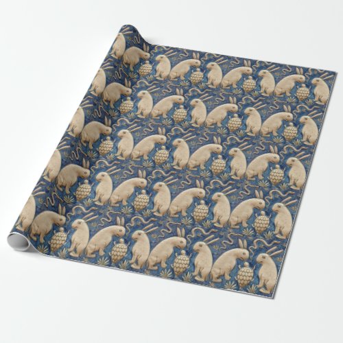 Vintage Spanish Tile Animal Rabbit Tortoise Blue Wrapping Paper