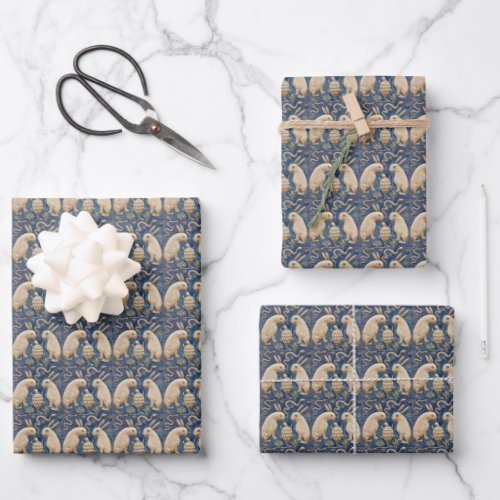 Vintage Spanish Tile Animal Rabbit Tortoise Blue Wrapping Paper Sheets