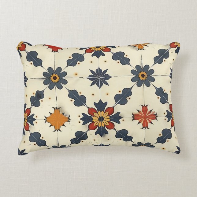 Vintage Spanish Tile Pattern Accent Pillow (Front)