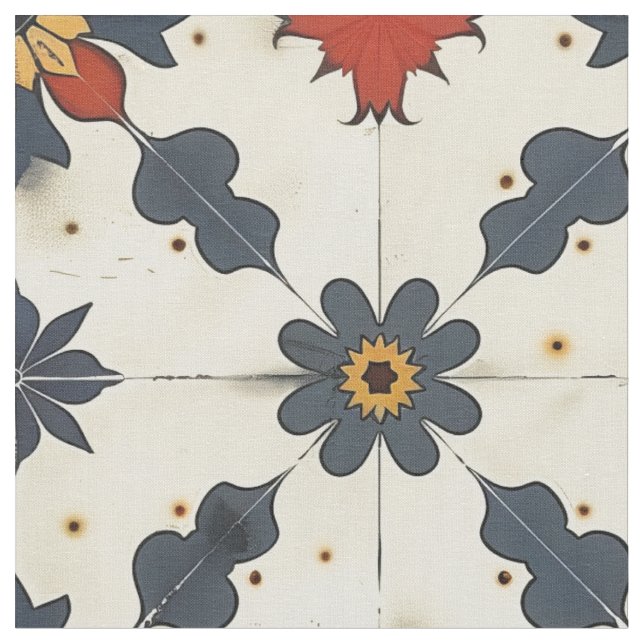 Vintage Spanish Tile Pattern Fabric (Close Up)
