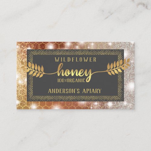 Vintage sparkle gold calligraphy honey branch business card