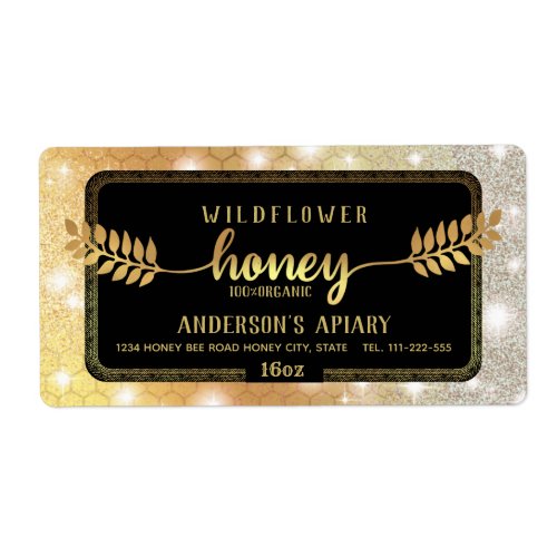 Vintage sparkle gold calligraphy honey branch label