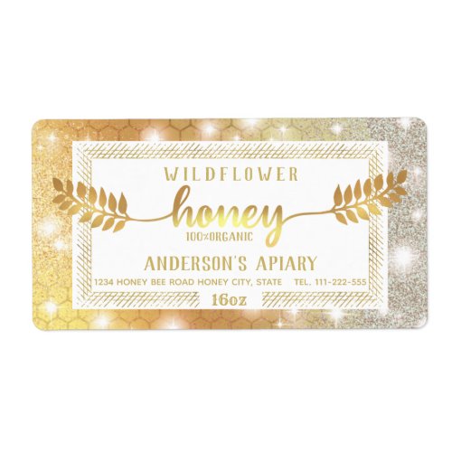 Vintage sparkle gold calligraphy honey branch label