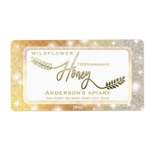 Vintage sparkle gold calligraphy honey branch label