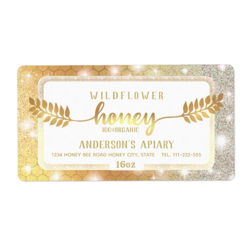 Vintage sparkle gold calligraphy honey branch label