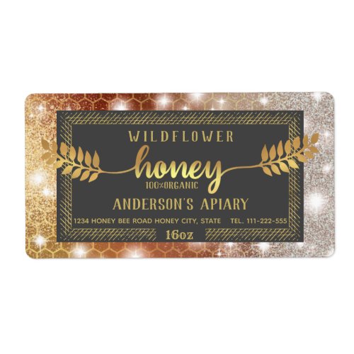 Vintage sparkle gold calligraphy honey branch label