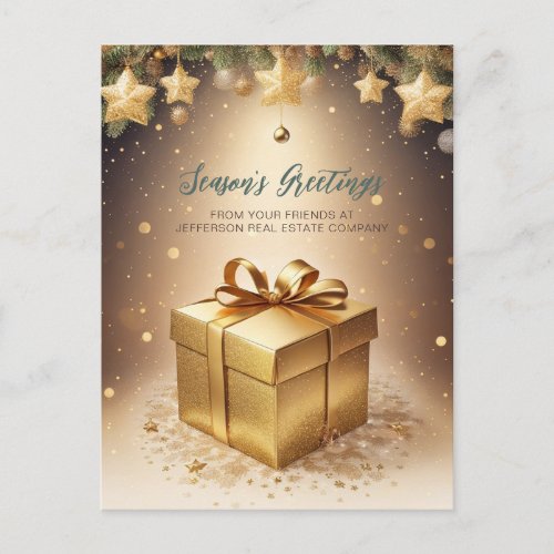 Vintage Sparkling Gold Christmas Gift Business  Holiday Postcard
