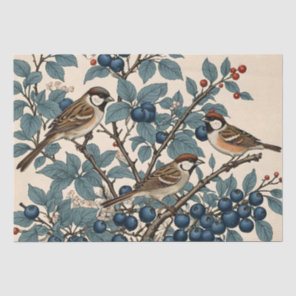 Vintage Sparrows and Blueberries Decoupage Tissue Paper