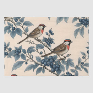 Vintage Sparrows and Blueberries Decoupage Tissue Paper