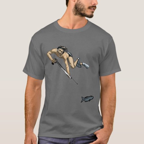 Vintage Spearfishing Freediving Diver with a Fish T_Shirt