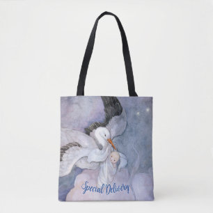 Vintage Special Delivery Stork Baby Shower Tote Bag