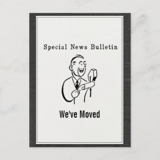 Vintage Special News Bulletin We've Moved Announcement Postcard