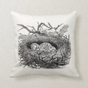Vintage Speckled Eggs Bird Nest Personalized Birds Throw Pillow