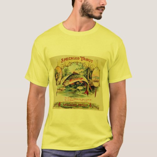 Vintage Speckled Trout Fish Fishing Cigar Label T_Shirt