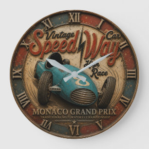 Vintage Speed Way Race Car Grand Prix Racing  Large Clock