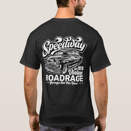 Vintage Speedway Classic Car Race White Graphic T_Shirt