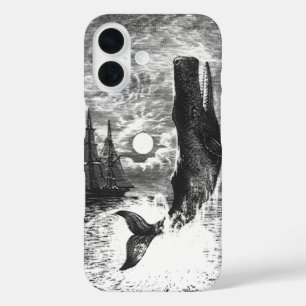 Vintage Sperm Whale Breaching, Marine Life Animals iPhone 16 Case