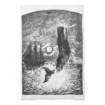 Vintage Sperm Whale Breaching, Marine Life Animals Kitchen Towel