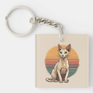 Vintage Sphynx Cat Mom Retro Art Keychain