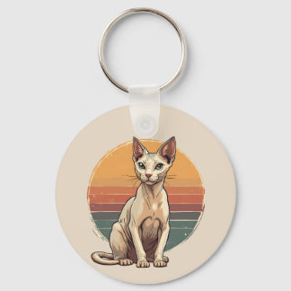 Vintage Sphynx Cat Mom Retro Art Keychain