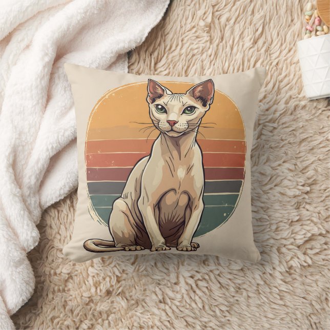 Vintage Sphynx Cat Mom Retro Art Throw Pillow (Blanket)