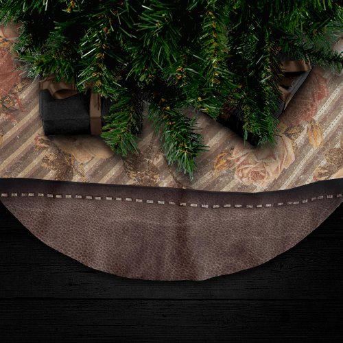 Vintage Spice Copper Rose  Rustic Faux Leather Brushed Polyester Tree Skirt