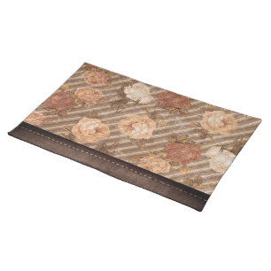 Vintage Spice Copper Rose   Rustic Faux Leather Cloth Placemat