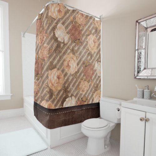Vintage Spice Copper Rose  Rustic Faux Leather Shower Curtain