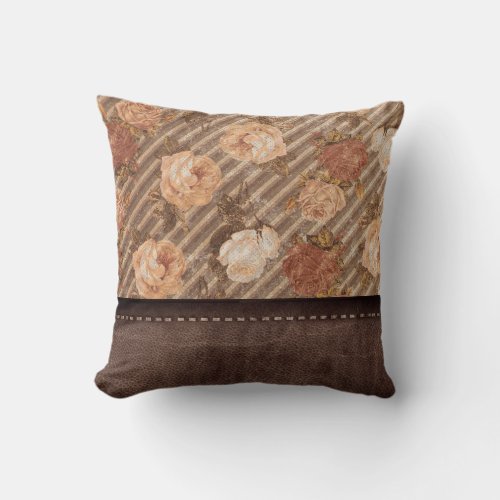 Vintage Spice Copper Rose  Rustic Faux Leather Throw Pillow