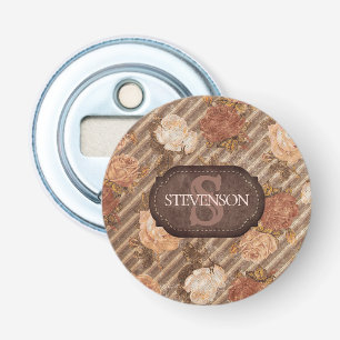 Vintage Spice Copper Rose   Rustic Floral Monogram Bottle Opener
