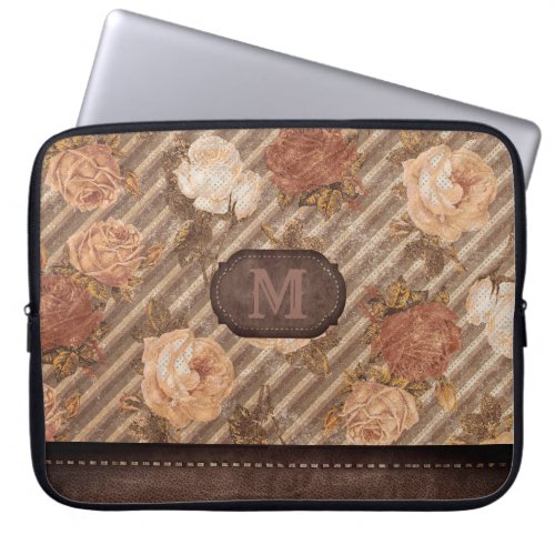 Vintage Spice Copper Rose  Rustic Floral Monogram Laptop Sleeve