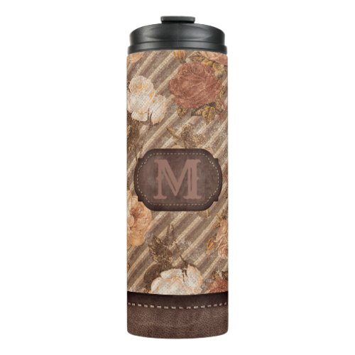 Vintage Spice Copper Rose  Rustic Floral Monogram Thermal Tumbler