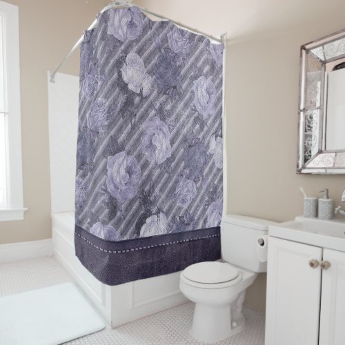 Vintage Spice Rose  Chic Purple Lavender Leather Shower Curtain