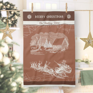Vintage Spiced Cinnamon Santa Sleigh Christmas Kitchen Towel