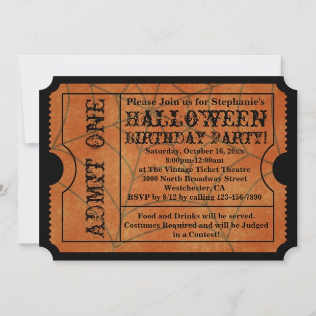 Vintage Spider Web Halloween Birthday Party Invitation (Front)