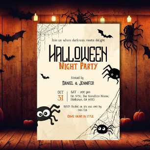 Vintage Spider Web Halloween Night Party Spooky Invitation