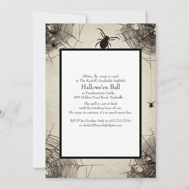 Vintage Spiderweb Chalkboard Halloween Party  Invitation (Front)