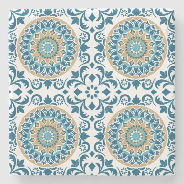 Vintage Spiral Tile Pattern Stone Coaster (Front)