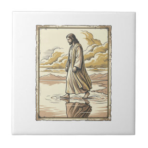 Vintage Spiritual Water Walk Engraving Ceramic Tile