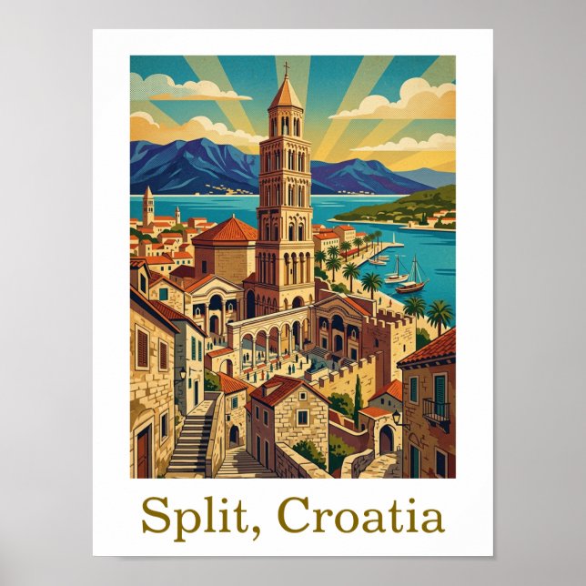 Vintage Split Croatia Dalmatia Travel Poster (Front)
