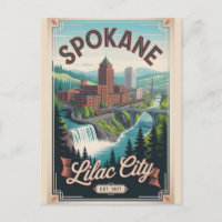 Vintage Spokane Washington Retro Travel Poster