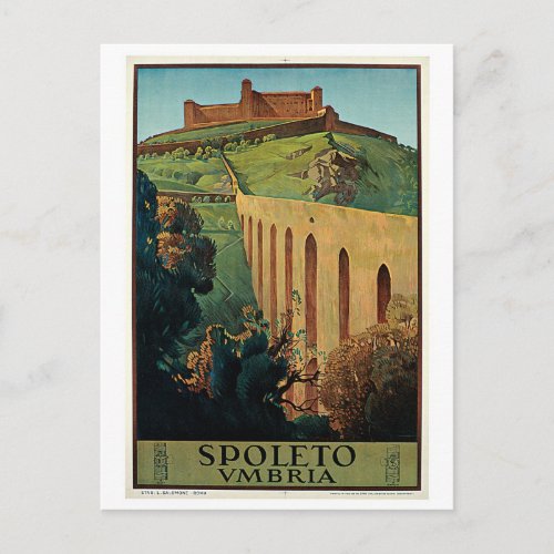 Vintage Spoleto Umbria 1920s Italian travel ad Postcard