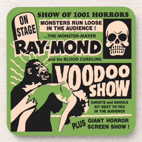 Vintage Spook Show Poster Art _ Voodoo Skull  Drink Coaster